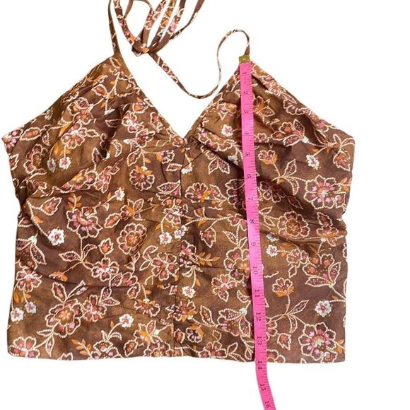 NWT J Crew Cropped Halter Top Brown Vintage Vines Floral Print Size 6 - Picture 11 of 11